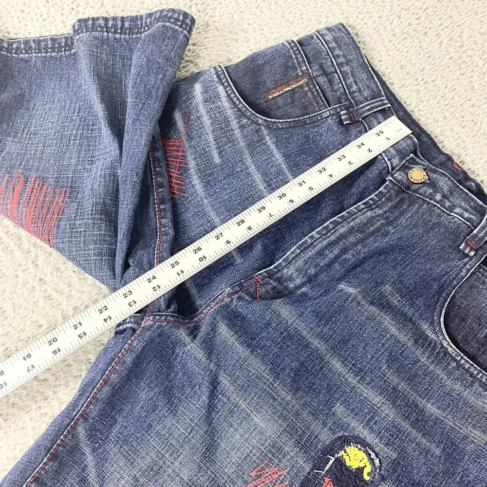 Akademiks Shorts Mens 34 Blue Denim Embroidered Baggy Skater Y2k Hip Hop